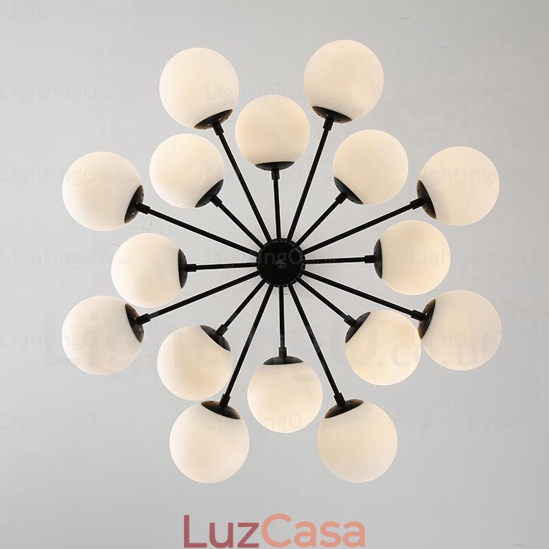 Lustre nórdico de 16 luzes com cúpula de vidro