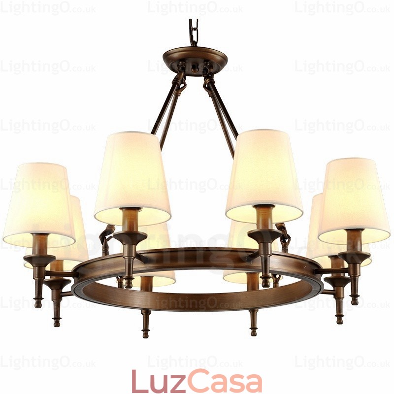 Luminária pendente rústica nórdica de 8 luzes com cúpula de tecido