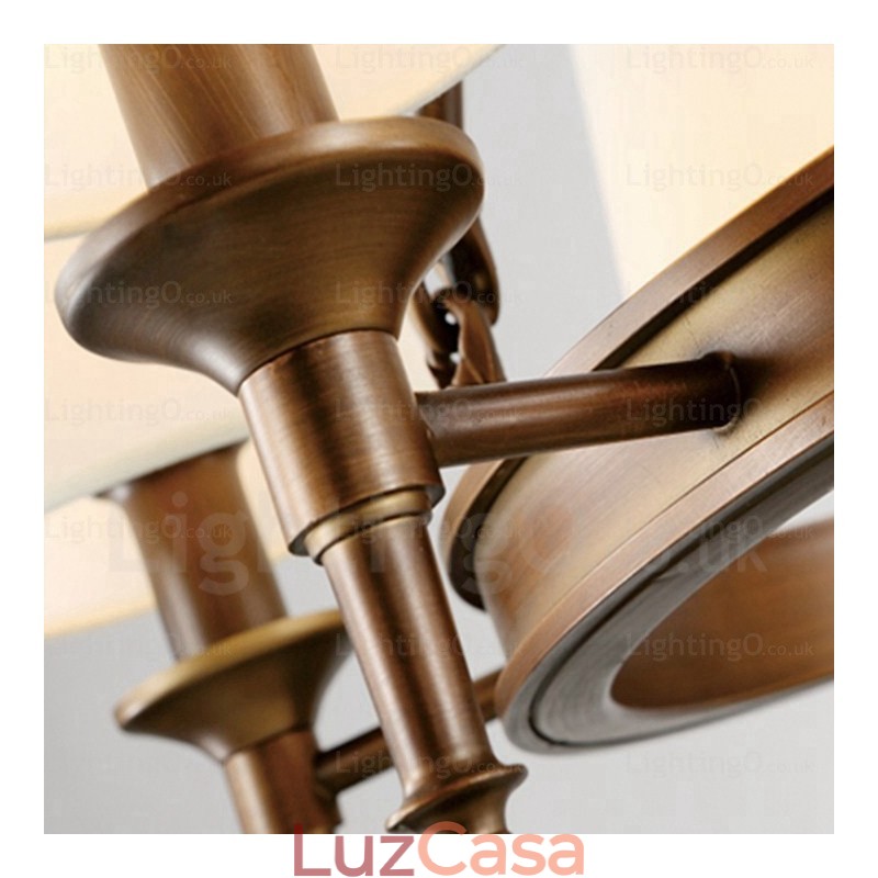 Luminária pendente rústica nórdica de 8 luzes com cúpula de tecido