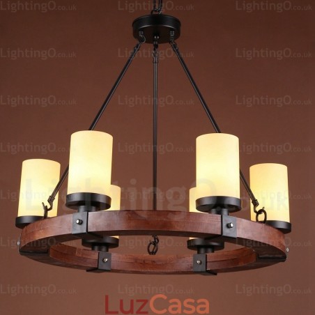 Luminária pendente rústica de 6 luzes com cúpula de vidro Luminária pendente rústica de 6 luzes com cúpula de vidro