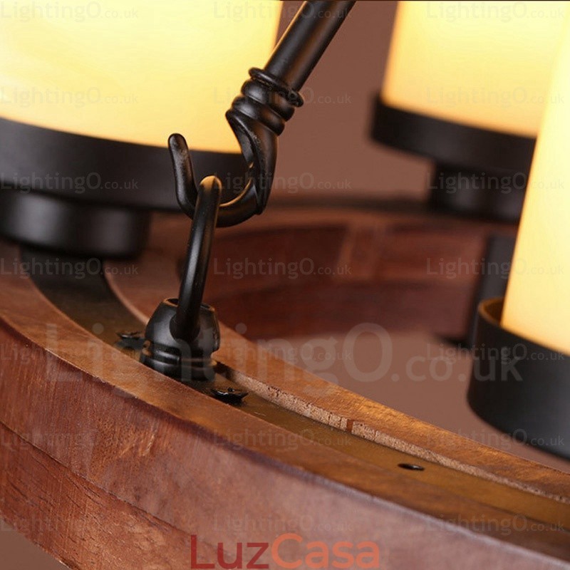Luminária pendente rústica de 6 luzes com cúpula de vidro