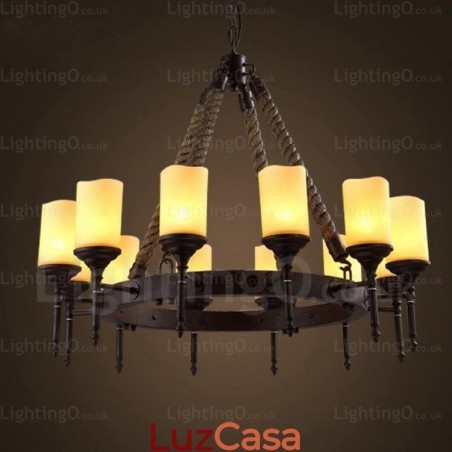 12 Luzes Country Rústico Vintage Retro Pendente Luz com Sombra de Vidro 12 Luzes Country Rústico Vintage Retro Pendente Luz com Sombra de Vidro