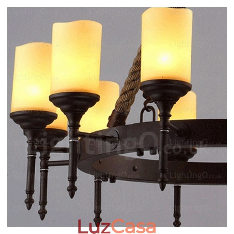 12 Luzes Country Rústico Vintage Retro Pendente Luz com Sombra de Vidro