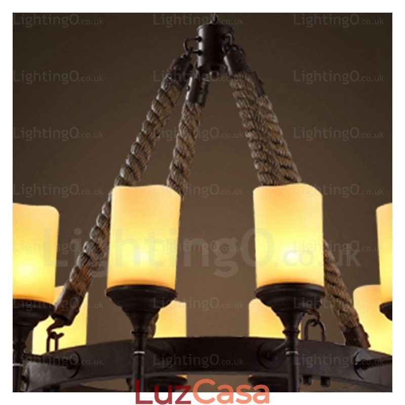 12 Luzes Country Rústico Vintage Retro Pendente Luz com Sombra de Vidro