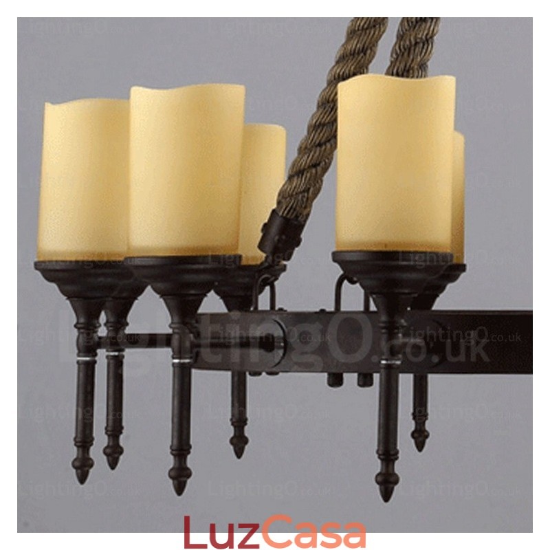 12 Luzes Country Rústico Vintage Retro Pendente Luz com Sombra de Vidro