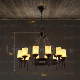 12 Luzes Country Rústico Vintage Retro Pendente Luz com Sombra de Vidro