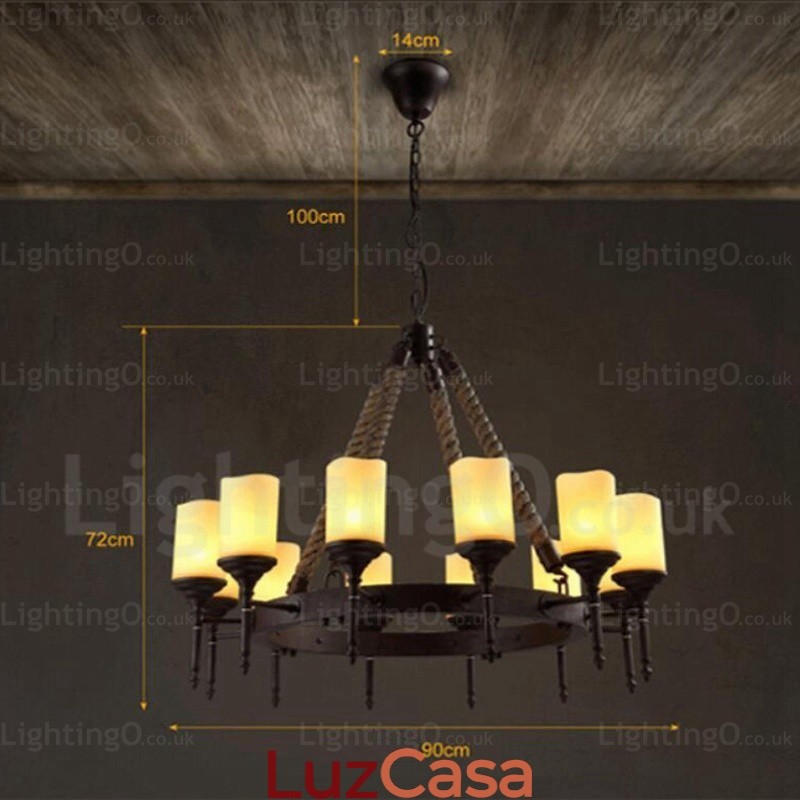 12 Luzes Country Rústico Vintage Retro Pendente Luz com Sombra de Vidro