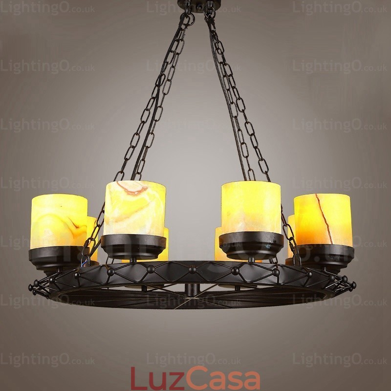 8 Luzes Country Rústico Vintage Retro Pendente Luz com Sombra de Vidro