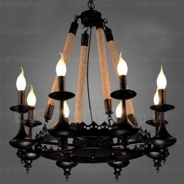 Luminária pendente rústica de 8 luzes