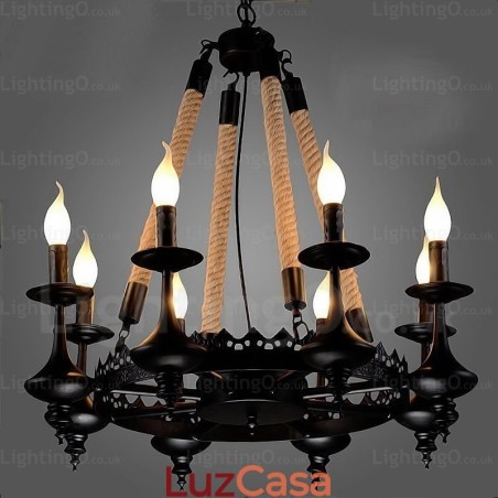 Luminária pendente rústica de 8 luzes Luminária pendente rústica de 8 luzes