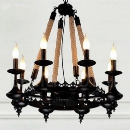 Luminária pendente rústica de 8 luzes