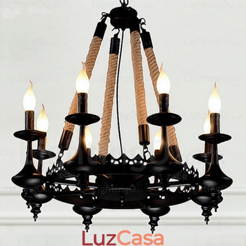 Luminária pendente rústica de 8 luzes