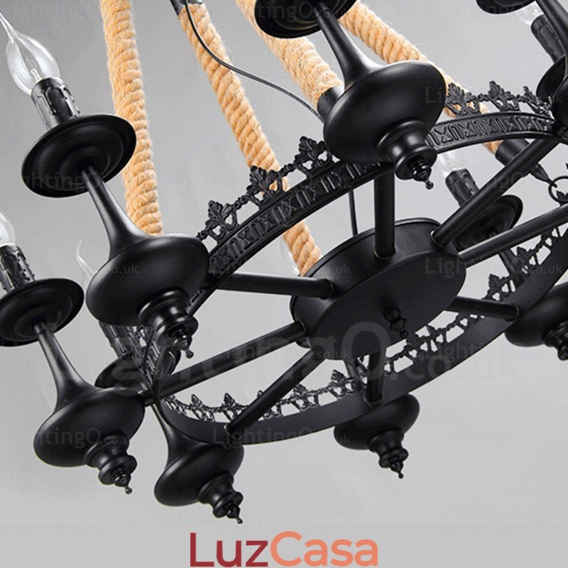 Luminária pendente rústica de 8 luzes
