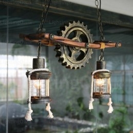 2 Luzes Country Rústico Vintage Retro Pendente Luz com Sombra de Vidro