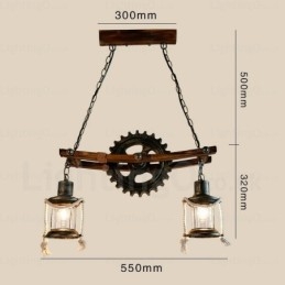 2 Luzes Country Rústico Vintage Retro Pendente Luz com Sombra de Vidro