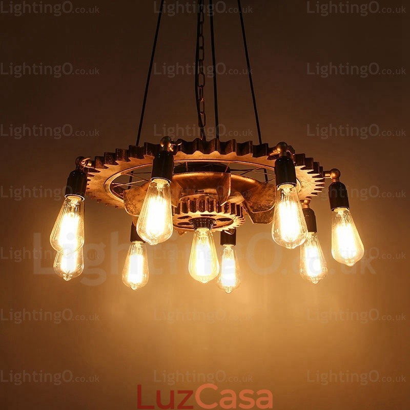 Luminária pendente retrô vintage de 9 luzes