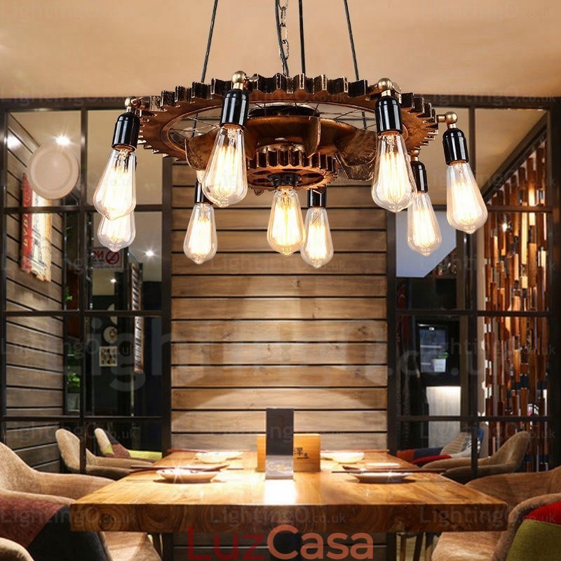 Luminária pendente retrô vintage de 9 luzes