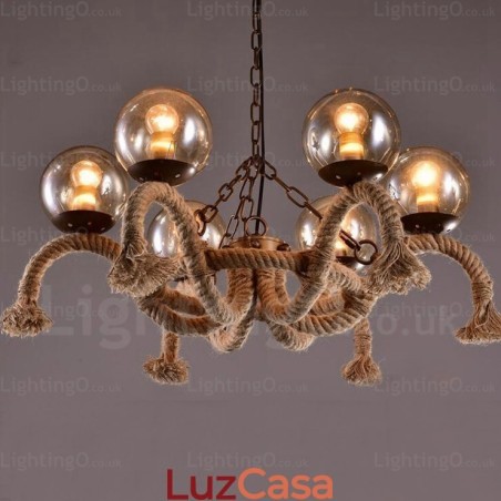 Luminária pendente retrô vintage de 6 luzes com cúpula de vidro Luminária pendente retrô vintage de 6 luzes com cúpula de vidro
