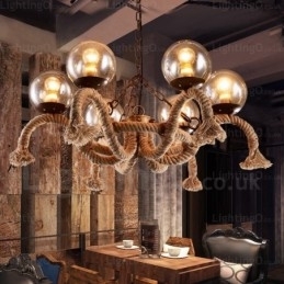 Luminária pendente retrô vintage de 6 luzes com cúpula de vidro