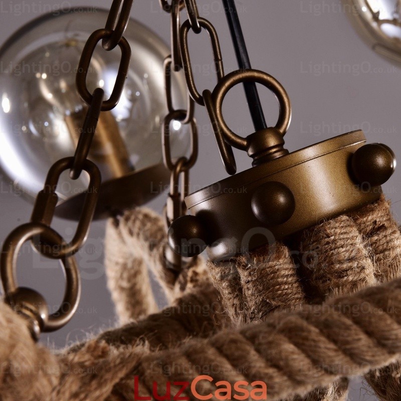 Luminária pendente retrô vintage de 6 luzes com cúpula de vidro