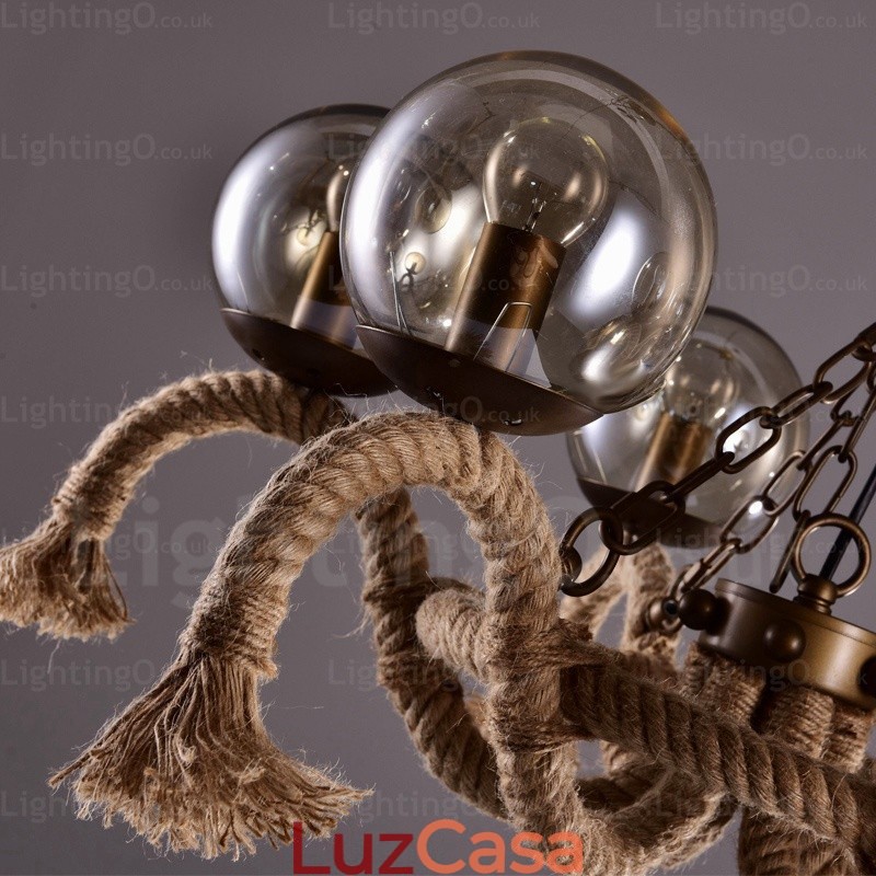 Luminária pendente retrô vintage de 6 luzes com cúpula de vidro