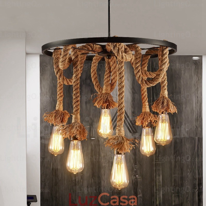 Luminária pendente retrô vintage de 6 luzes
