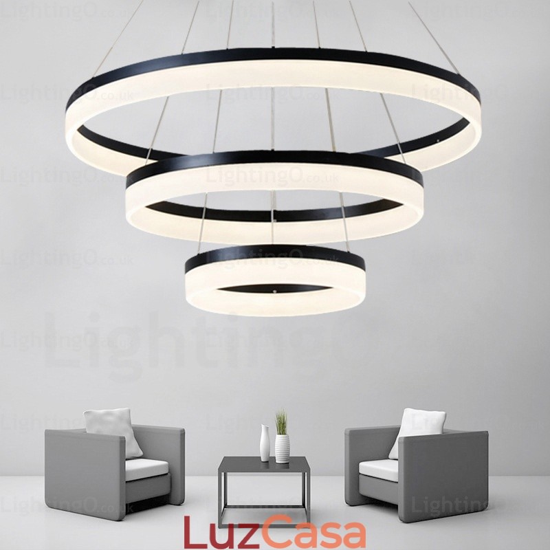 Wi Fi Smart Dimmable 3 anéis moderno contemporâneo pingente luz com acrílico sombra