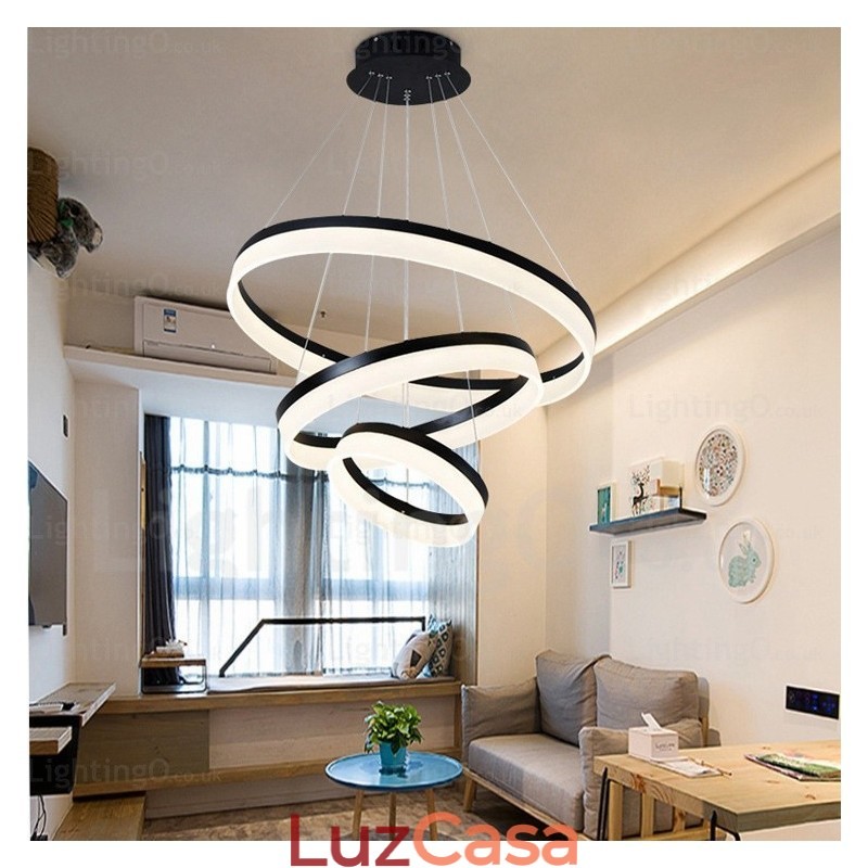 Wi Fi Smart Dimmable 3 anéis moderno contemporâneo pingente luz com acrílico sombra