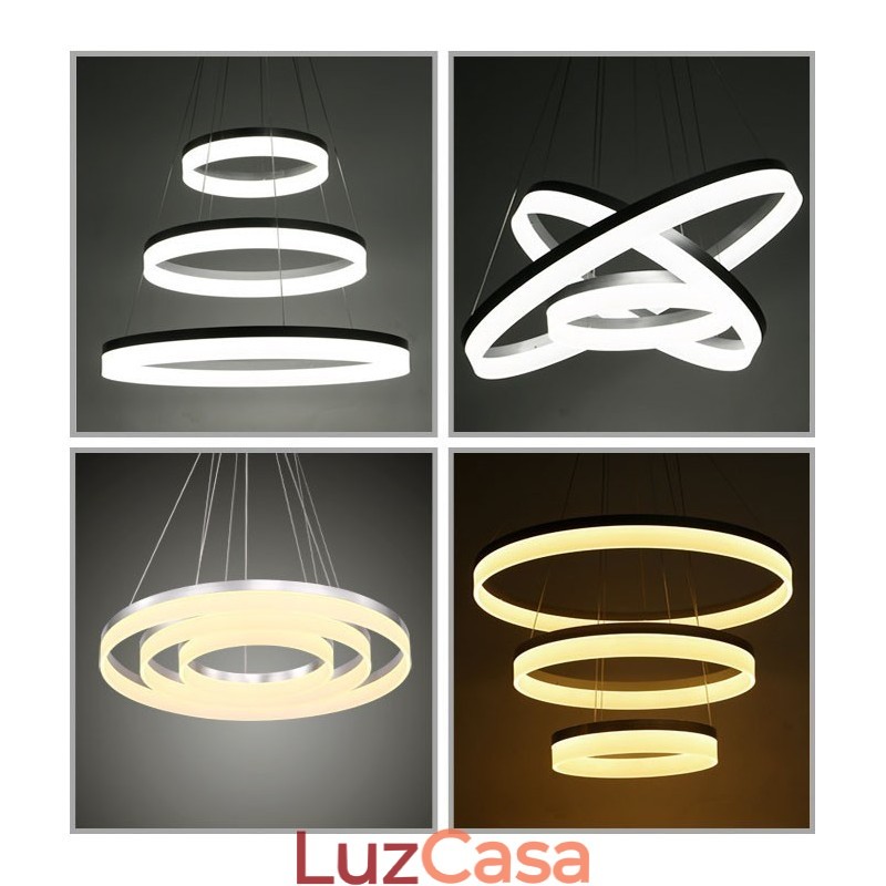 Wi Fi Smart Dimmable 3 anéis moderno contemporâneo pingente luz com acrílico sombra