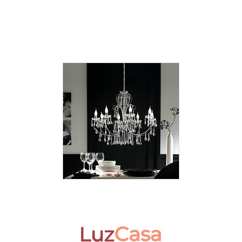 Lustre de cristal cromado clássico tradicional em metal