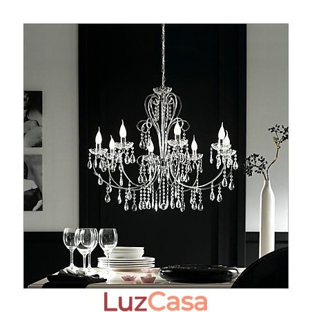 Lustre de cristal cromado clássico tradicional em metal Lustre de cristal cromado clássico tradicional em metal