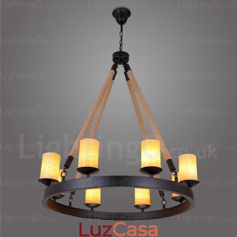 Luminária pendente retrô vintage de 8 luzes com cúpula de mármore