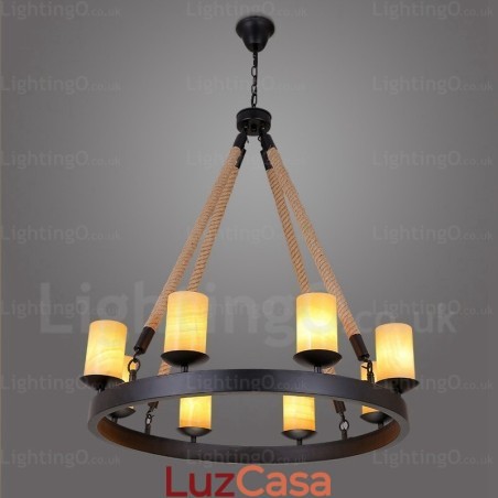 Luminária pendente retrô vintage de 8 luzes com cúpula de mármore Luminária pendente retrô vintage de 8 luzes com cúpula de mármore