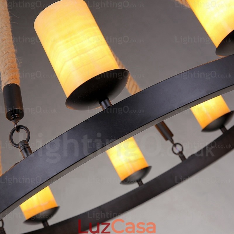 Luminária pendente retrô vintage de 8 luzes com cúpula de mármore