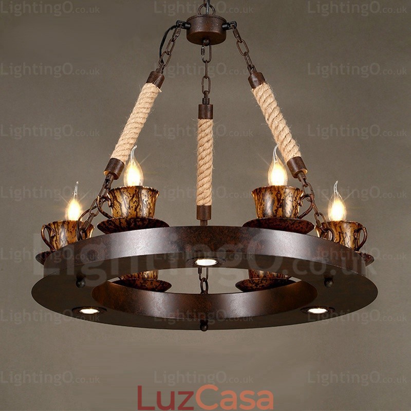 Luminária pendente rústica de 9 luzes