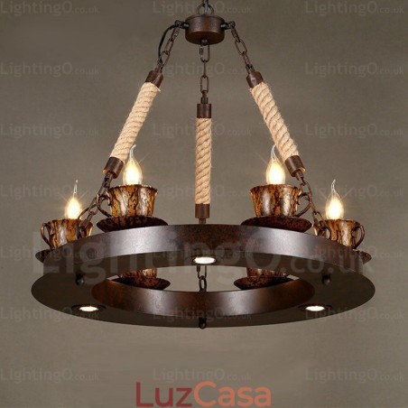 Luminária pendente rústica de 9 luzes