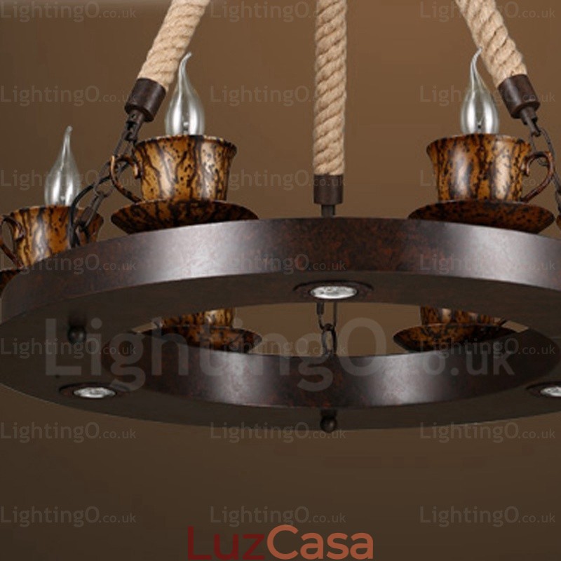 Luminária pendente rústica de 9 luzes