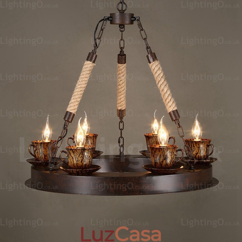 Luminária pendente rústica de 9 luzes