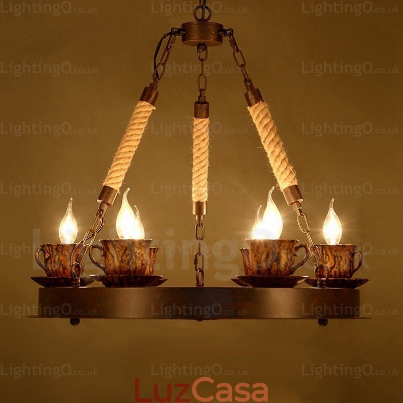 Luminária pendente rústica de 9 luzes