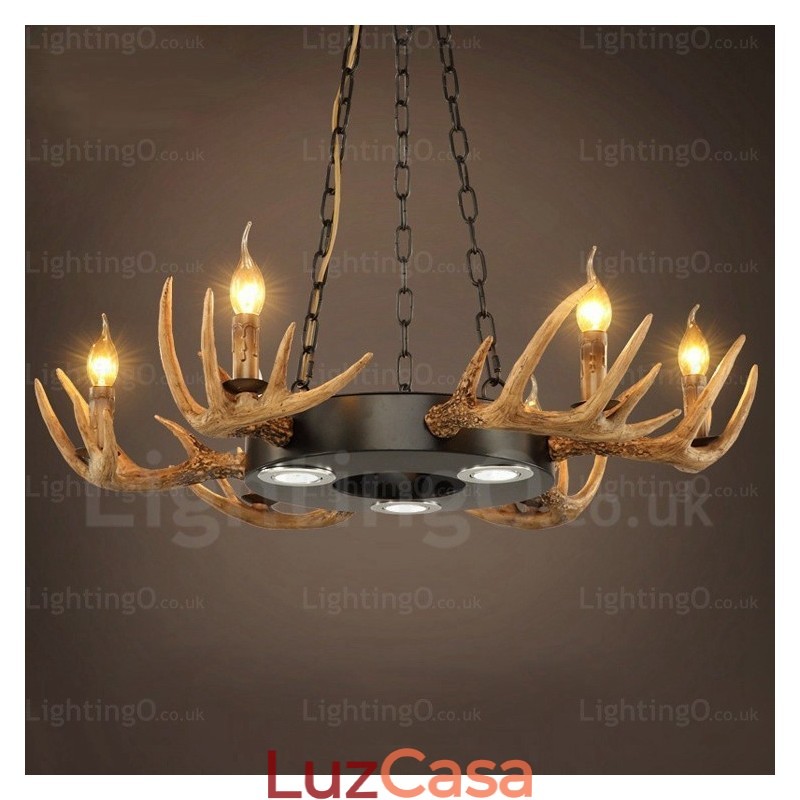 9 Luz Vintage Retro Rústico Chifre Lustre Pendente Luz