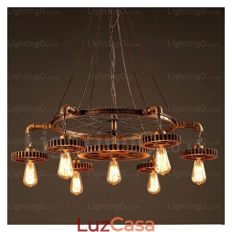 Luminária pendente retrô vintage de 7 luzes