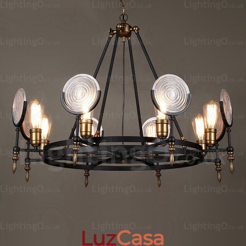 Luminária pendente retrô vintage de 6 luzes com cúpula de vidro