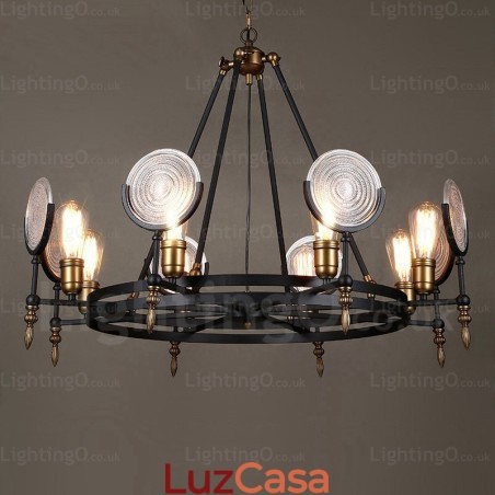 Luminária pendente retrô vintage de 6 luzes com cúpula de vidro Luminária pendente retrô vintage de 6 luzes com cúpula de vidro