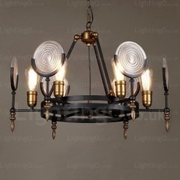 Luminária pendente retrô vintage de 6 luzes com cúpula de vidro