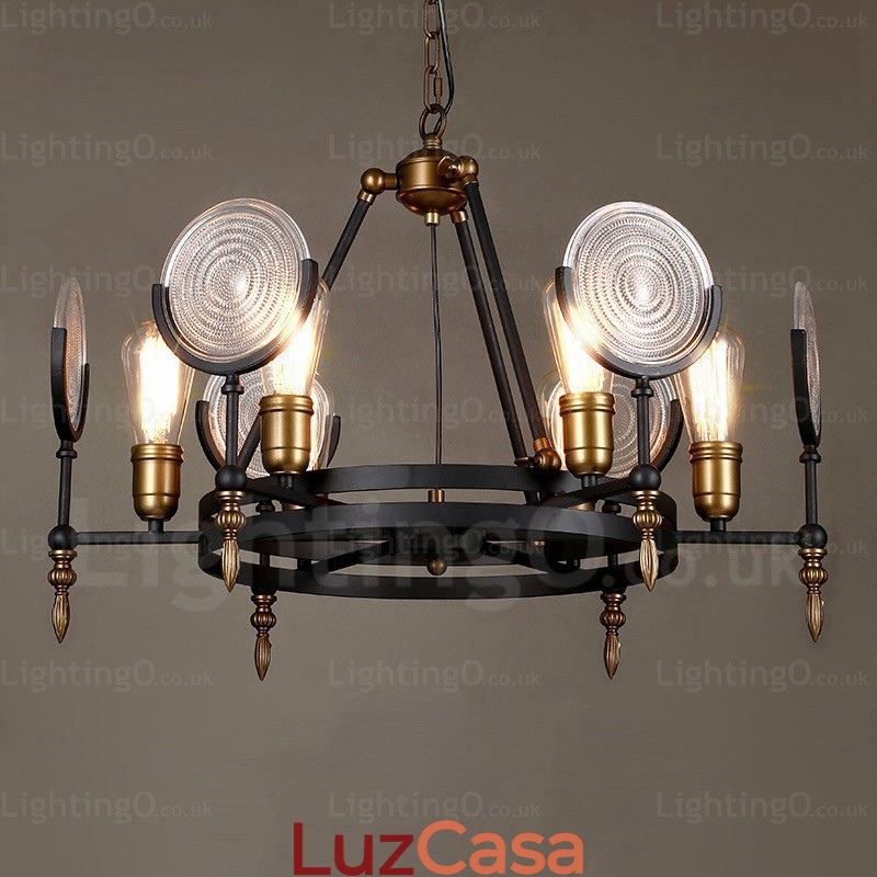 Luminária pendente retrô vintage de 6 luzes com cúpula de vidro