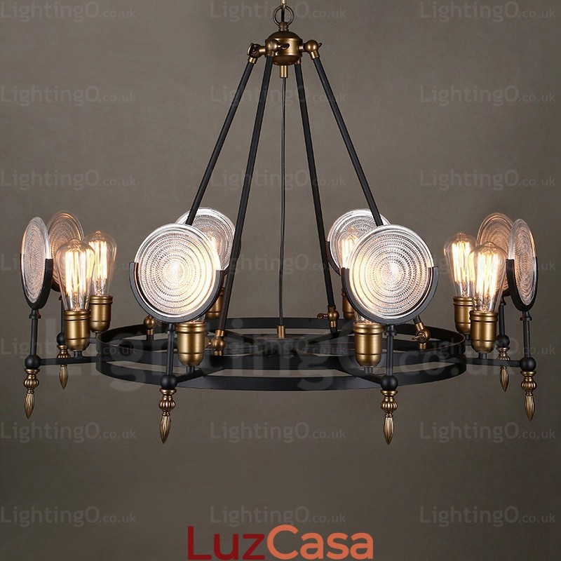 Luminária pendente retrô vintage de 6 luzes com cúpula de vidro