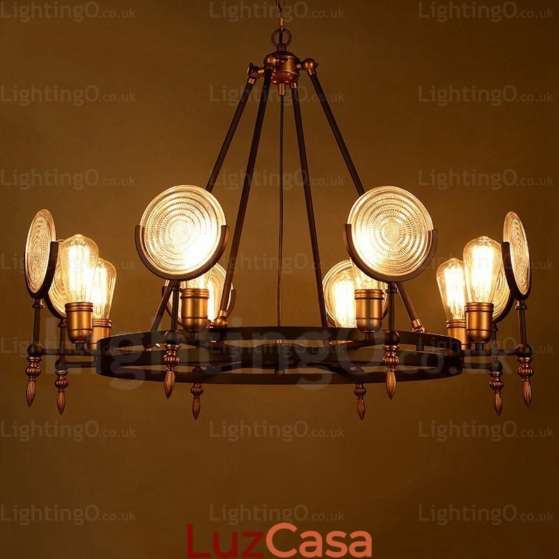 Luminária pendente retrô vintage de 6 luzes com cúpula de vidro