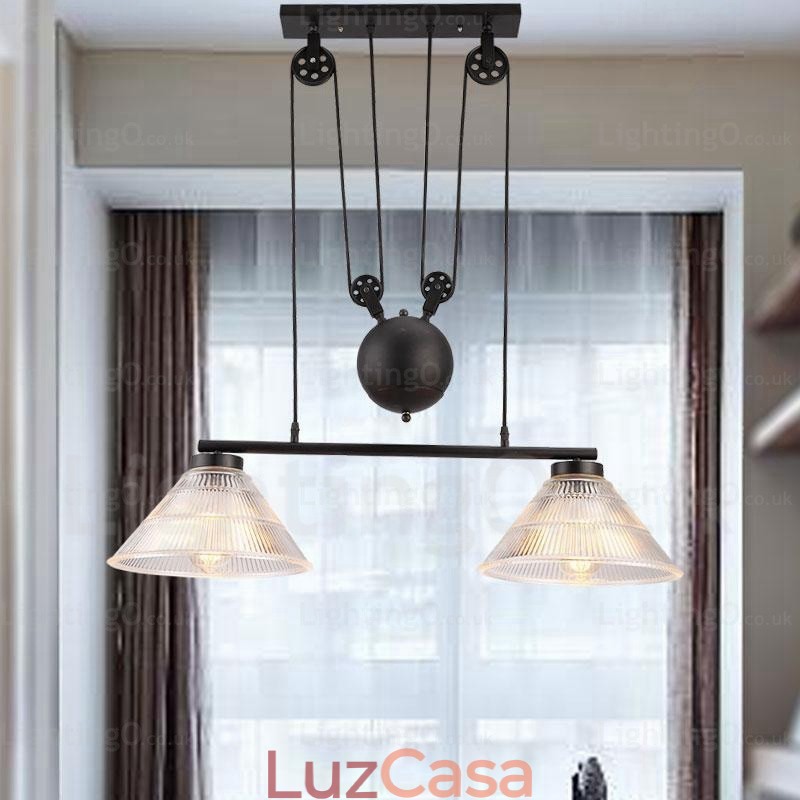 Luminária pendente moderna contemporânea de 2 luzes com cúpula de vidro