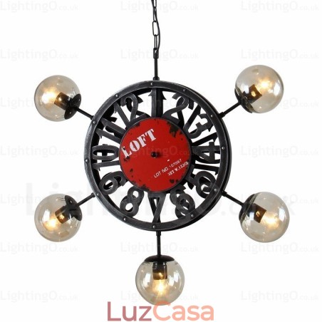 Luminária pendente retrô vintage de 5 luzes com cúpula de vidro Luminária pendente retrô vintage de 5 luzes com cúpula de vidro