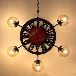 Luminária pendente retrô vintage de 5 luzes com cúpula de vidro